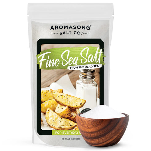 Aromasong 100% Natural Sea Salt - Fine Grain Table Salt, Large Bulk 2.43 Lb Resealable Bag, Pure & Natural