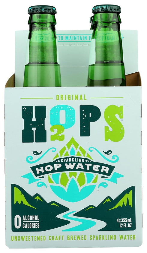 H2OPS (4 Pack) Hop Water - Original Bottle - Zero Calorie, NA Beer, Craft Brewed, Premium Organic Hops, Lightly