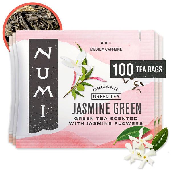 Numi Organic Green Tea with Jasmine, 100 Green Tea Bags with Real