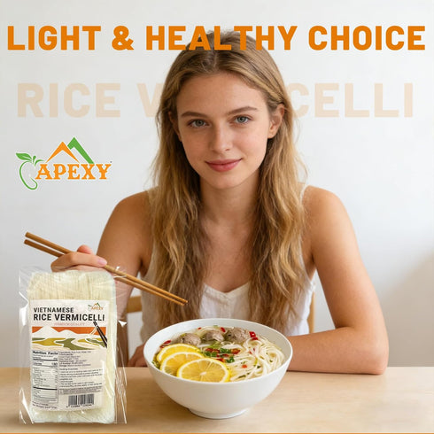APEXY 32 oz Pack 2 Vietnamese Rice Vermicelli, of Family-Size Thin Rice Noodles for Pho, Stir-Fry, Spring Rolls & Asian