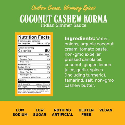 Simmer (Pack 1) Brooklyn Delhi Coconut Cashew Korma | Indian Sauce with Cashew Cream and Warming Spices | Mild Enough