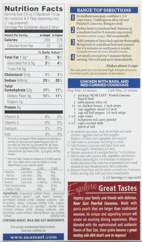 5 oz, 3 Near East Basil & Herb Pearled Couscous, pk