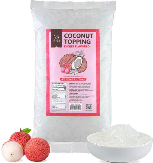 Soeos Lychee Flavored Coconut Jelly Strips, 2.2 lbs (1 Kg), Lychee Jelly
