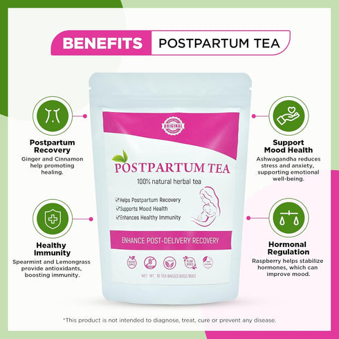 Aromlife 10 Postpartum Tea for Women Postnatal Hormone Balance, Organic Raspberry Tea New Mama Postpartum Essential