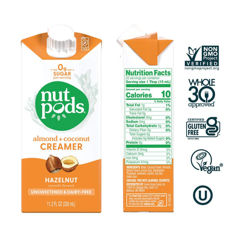 6-Pack), Whole30, nutpods Hazelnut, Unsweetened Dairy-Free Creamer, Made from Almonds and Coconuts, Gluten Free