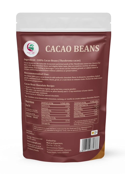 1 lb Cacao Beans Whole Raw Cacao Beans for Brewing, Snacking & Grinding Cocoa Beans Whole, Rich Cacao Flavor By Yogis