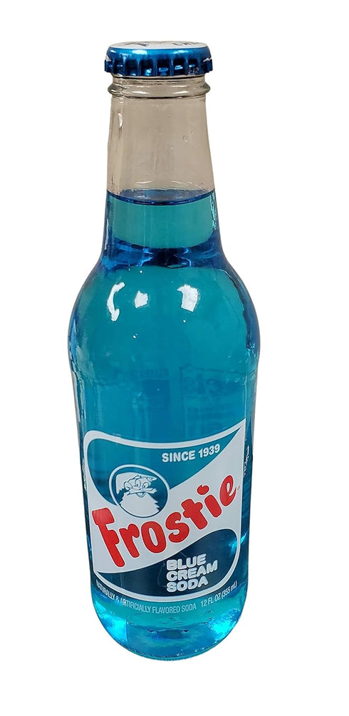 12 4) Frostie Soda ounce Glass Bottles (Blue Cream