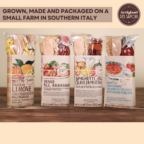 Set, Packaging, Pasta Gourmet Gift Pappardelle Pasta with Porcini Mushrooms Sauce in Deluxe homemade in South of Italy