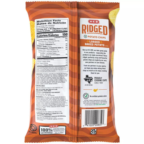 Generic 9 oz 2 HEB Ridged Potato Chips Loaded Baked Potato Bags