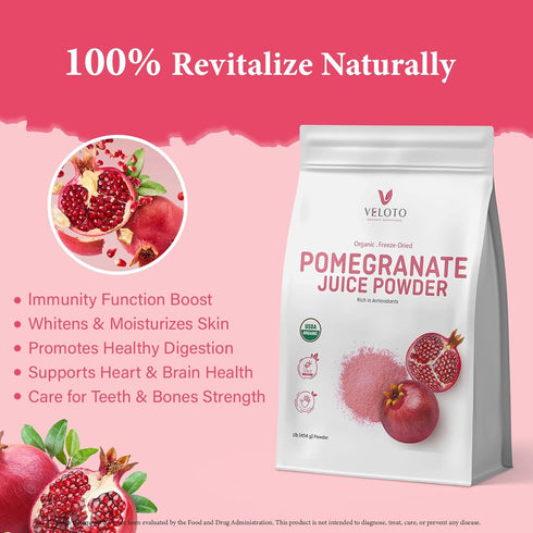 VELOTO 1 lb Organic Pomegranate Juice Powder, Pure Pomegranate -Fruit Freeze Dried Powder, Natural Vitamin C Vegan