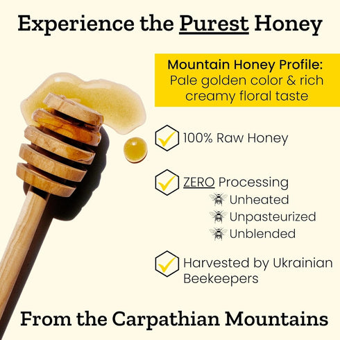 100% 908g Carpathian Raw Honey Mountain Flowers | Pure, Unfiltered, Unpasteurized, Ethically Sourced | Glass Jar