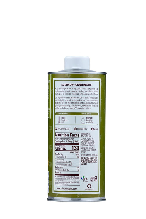 La Tourangelle Expeller-Pressed Grapeseed Oil, High Heat Neutral Cooking Oil, 25.4 fl oz for Cast Iron Seasoning
