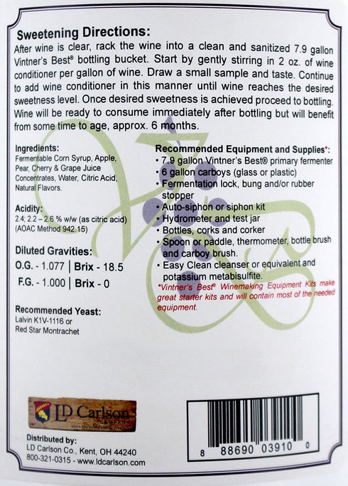 LD Carlson Base-Cherry,128 oz Vintners Best Fruit Wine