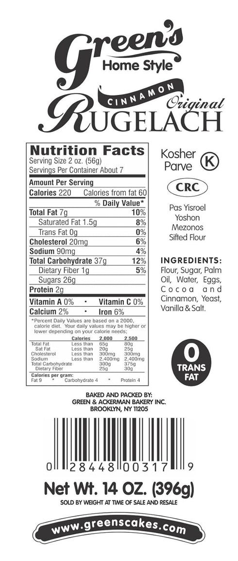 14 oz. Green's Bakery Cinnamon Rugelach Kosher Pastry