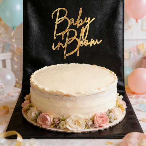 lvbeybc Gold Baby in Bloom Cake Topper,Baby Shower Cake Sign,Pregnancy Reveal,Acrylic Baby shower Cake Side