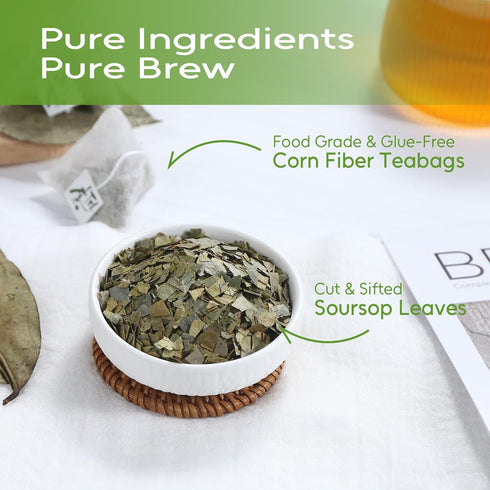 40 FullChea - Soursop Leaves Tea Bags, Teabags - Premium Soursop Graviola Leaves - Hojas De Guanabana Tea - Non-GMO