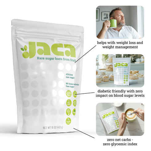 16 oz Jaca Rare Sugar Pure Allulose Sweetener | Healthy Sugar Substitute for Food & Drinks | Keto-Friendly, Vegan