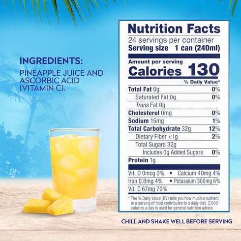 100% 100% Packaging 8.0 Oz (Pack 24) Dole Pineapple Juice, No Added Sugar, Excellent Source of Vitamin C, Fruit Juice