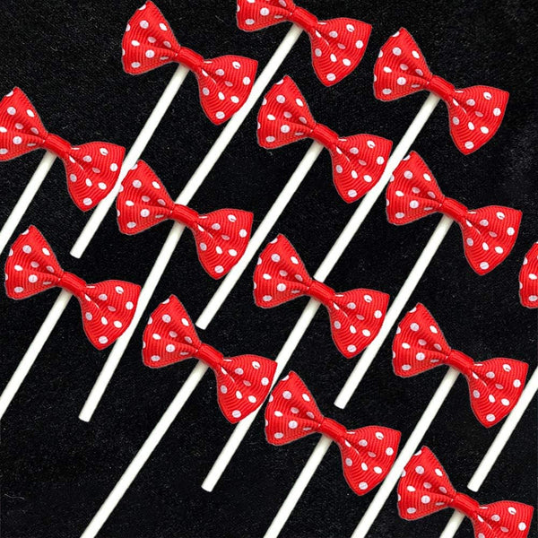 NMAS Bowknot Cupcake Topper 20 PCS Red with Dots for Children's Birthday Baby Shower Party Cake Decoration