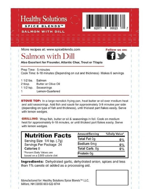 Healthy Solutions Spice Blends Salmon with Dill Seasoning Mix, Dill Seafood Seasoning for Salmon, Fish Spice Blend