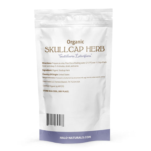 Halo Naturals 4 Packaged (Pack 1) Organic Skullcap Herb Cut & Sift, Ounces (Scutellaria lateriflora) USDA Certified |