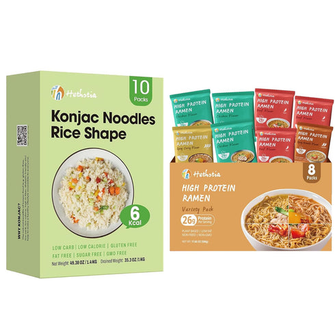Hethstia Konjac Rice, 10 Packs and High Protein (26g) Ramen Noodles Variety