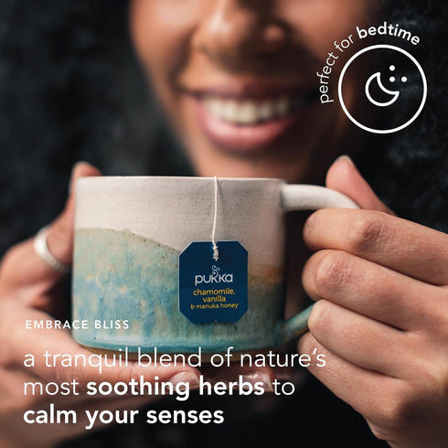 80 (20ct Pack 4) Pukka Calming Chamomile, Vanilla & Manuka Honey Organic Herbal Tea, Soothing Organic Tea Infusion