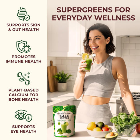 1.1 lb (17.64 oz) 83 Gya Tea Co Kale Powder Servings, Dried Whole Leaf Kale Powder, Greens Superfood for Smoothies
