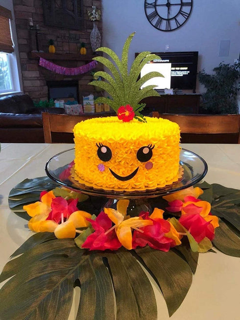 Palksky Glitter Big Pineapple Cake Topper Set, Tropical Hawaiian Aloha Luau Themed Party Decoration (6.8x5.8inch)
