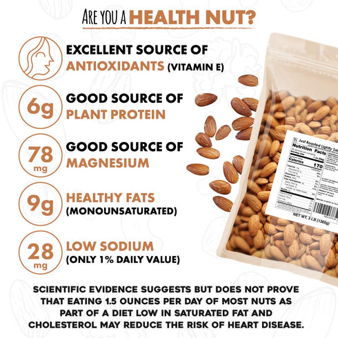 3 LB Roastery Coast - Just Roasted Almonds | Bulk Daily Nuts | Keto Snack | Lightly salted | Plant Protein | Heart