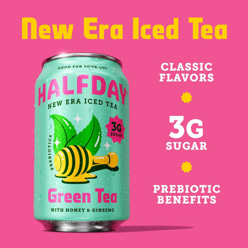 12 Oz Halfday, Prebiotic Green Tea With Honey & Ginseng, Fl Can