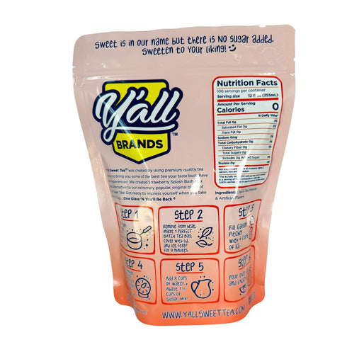 10 Pack Y'all Sweet Tea - Strawberry Flavored Iced Tea Bags One Gallon Size in Gallons Per Quick Brew Southern Ice Tea