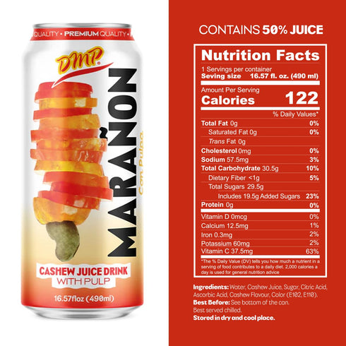 16.57 Oz, 6-Pack De Mi Pais Cashew Juice with Pulp, Premium Quality, Maraon Juice Content, Refreshing Fruit Beverage