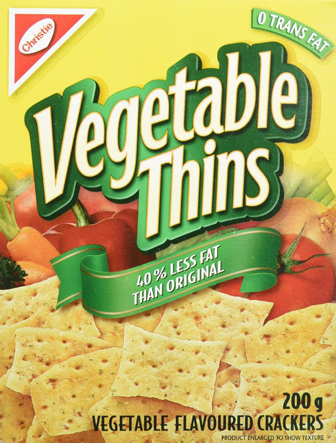 Christie's 40% 200g/7oz., (6 Pack) Christie Vegetable Thins, Less Fat, Crackers, (Imported from Canada)