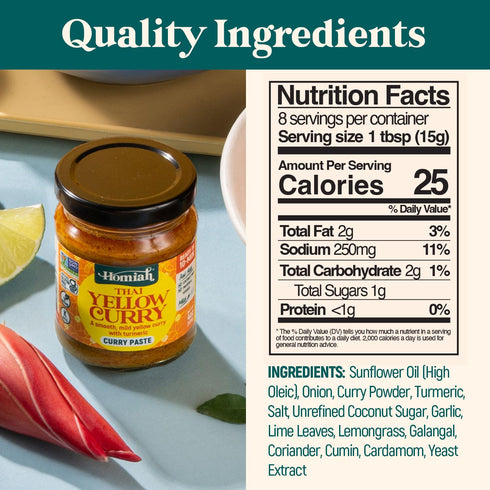 4 Oz (1 Homiah Yellow Curry Paste, Vegan, Gluten-Free, Non-GMO Thai Paste with Turmeric, Thai Essentials for Kitchen