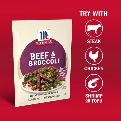 25 1.37 oz (Pack 12) McCormick Seasoning Mix, Beef & Broccoli, No Artificial Flavors, For Restaurant-Style Beef