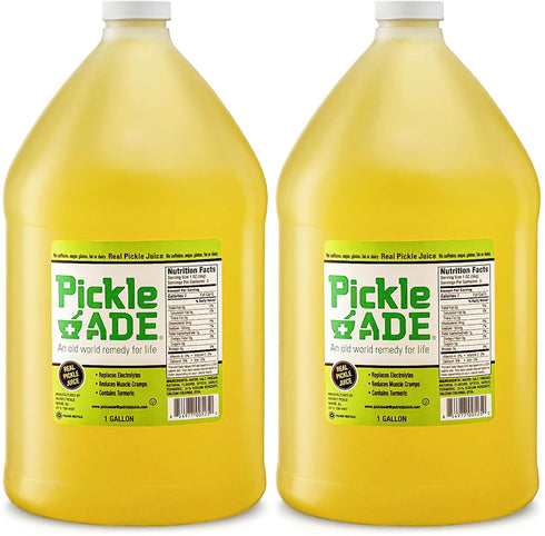PickleAde Real Pickle Juice with Turmeric, 1 Gallon - 128oz (2 Pack) for Hydration and Muscle Relief