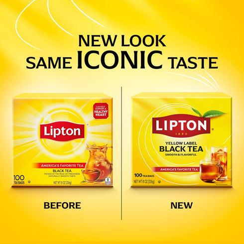 100 Lipton Black Tea Bags, Hot or Iced High Caffeine Tea, Total Bags