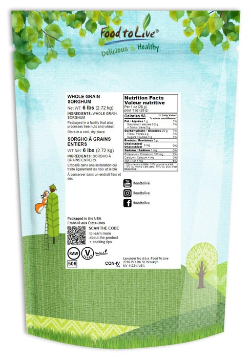 6 Food to Live Italian White Whole Grain Sorghum, Pounds Premium White Groats. Raw Milo Seeds. Vegan, Bulk Broom-corn.