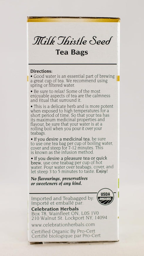 Celebration Herbals Organic Milk Thistle Seed Herbal Tea, 24 Tea Bags, NET WT.60, 2.11 OZ