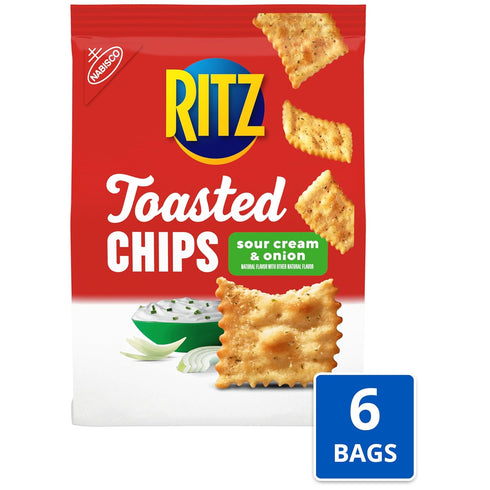 6 8.1 oz RITZ Toasted Chips Sour Cream and Onion Crackers, Party Snacks, Bulk Snacks, - Bags