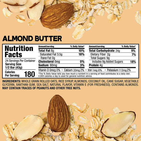 Pack 12 Bobo's Almond Butter Oat Bars, Gluten Free, Non-GMO, Whole Grain Oats, of | Snack Bars | On-the-Go | Made