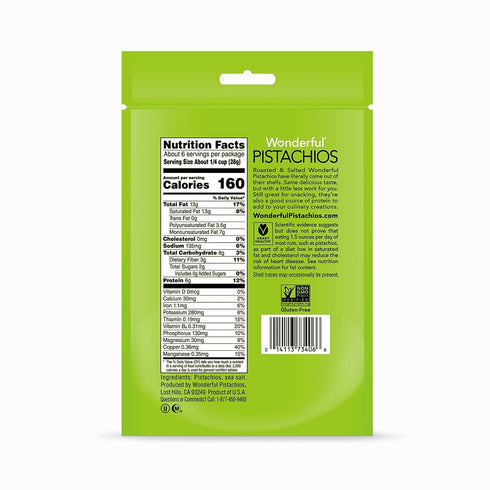Wonderful Pistachios No Shells, Roasted & Salted Nuts, 6 Ounce Resealable Bag, Gluten Free
