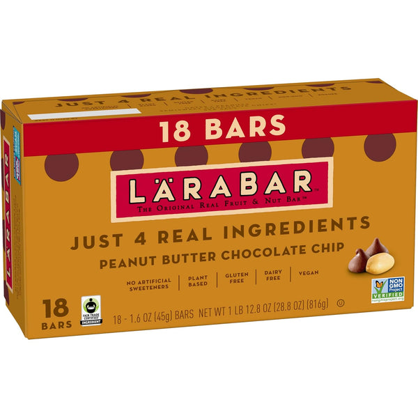 Larabar Peanut Butter Chocolate Chip, Gluten Free and Vegan Fruit and Nut Bars, 28.8 oz, 18 Ct