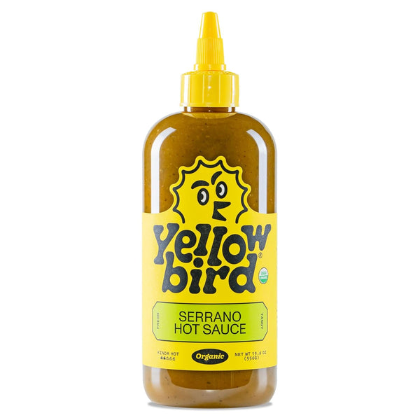 Yellowbird Organic Serrano Hot Sauce, 19.6 oz Tabletop Size (Kinda Hot | 1 Bottle | Made in Texas)