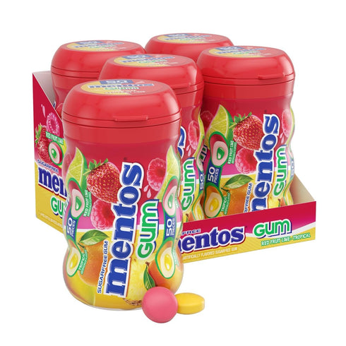 Mentos Sugar-Free Chewing Gum, Tropical, Red Fruit and Lime, 50 Piece Bottle