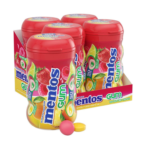 Mentos Sugar-Free Chewing Gum, Tropical, Red Fruit and Lime, 50 Piece Bottle