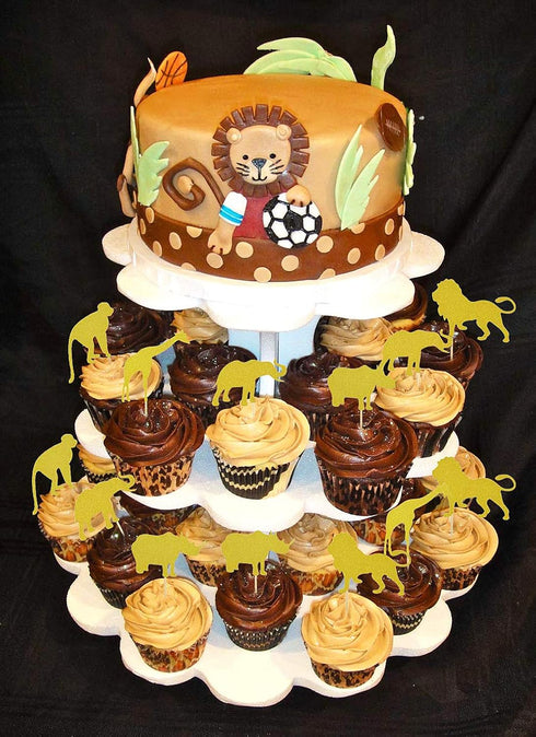 30 Pack Gold Glitter Jungle Safari Animal Cake Cupcake Toppers - Decorations for Baby Shower and Birthday Party