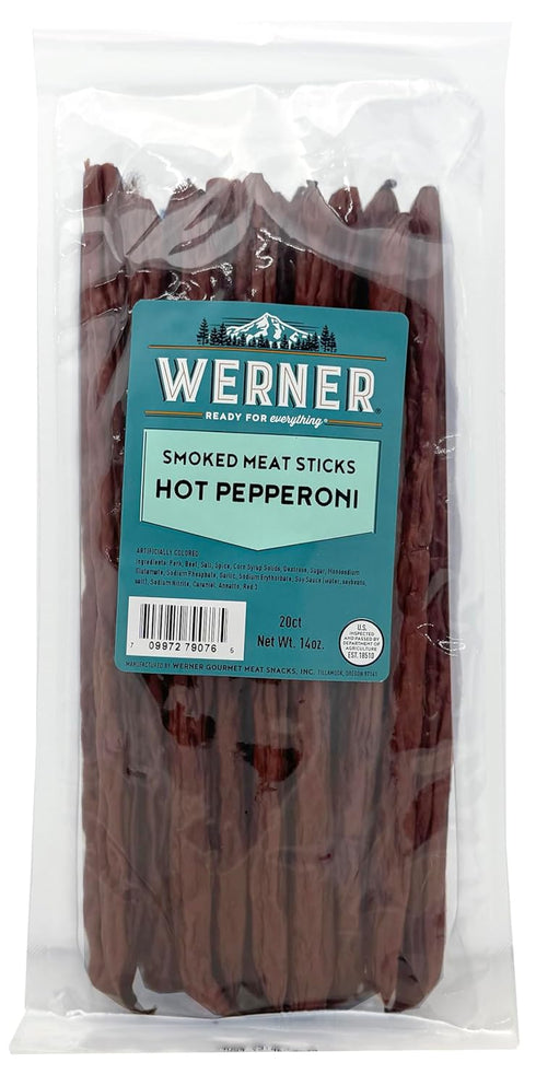 Werner Hot Pepperoni Smoked Meat Sticks - 20 Pork and Beef Sticks