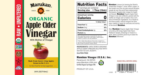 24 (Pack 1) Marukan Organic Apple Cider Vinegar, Ounce Glass Bottle